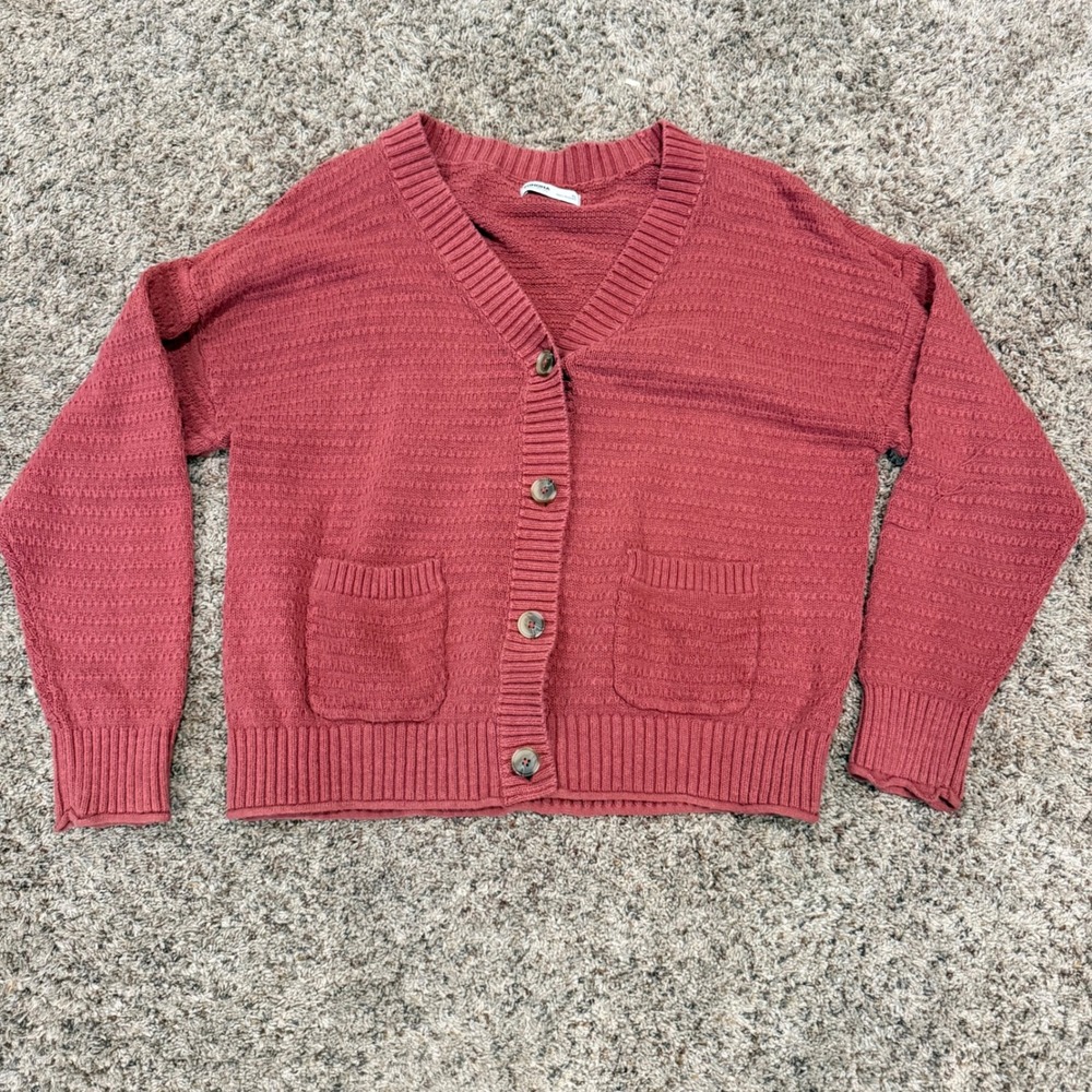Sonoma Goods For Life Womens XL Red Textured Knit Button Front Cardigan Sweater